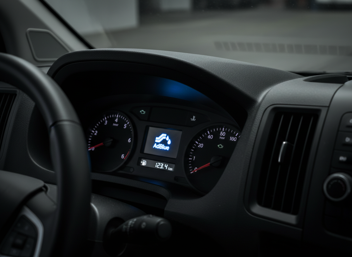 Dashboard showing AdBlue warning message