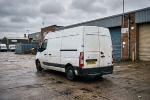 White Renault Master panel van on a UK industrial estate with AdBlue system faults