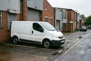 White Vauxhall Vivaro van parked on a UK industrial estate after an AdBlue warning light fault